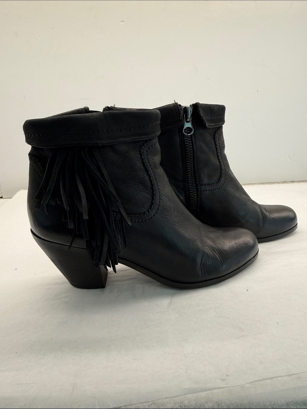 Sam Edelman Black Leather Fringe Ankle Boots